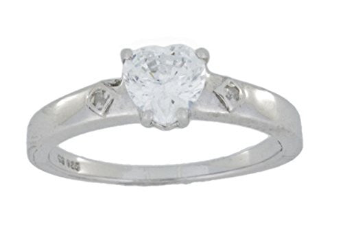 1 Ct Zirconia & Diamond Heart Ring .925 Sterling Silver Rhodium Finish