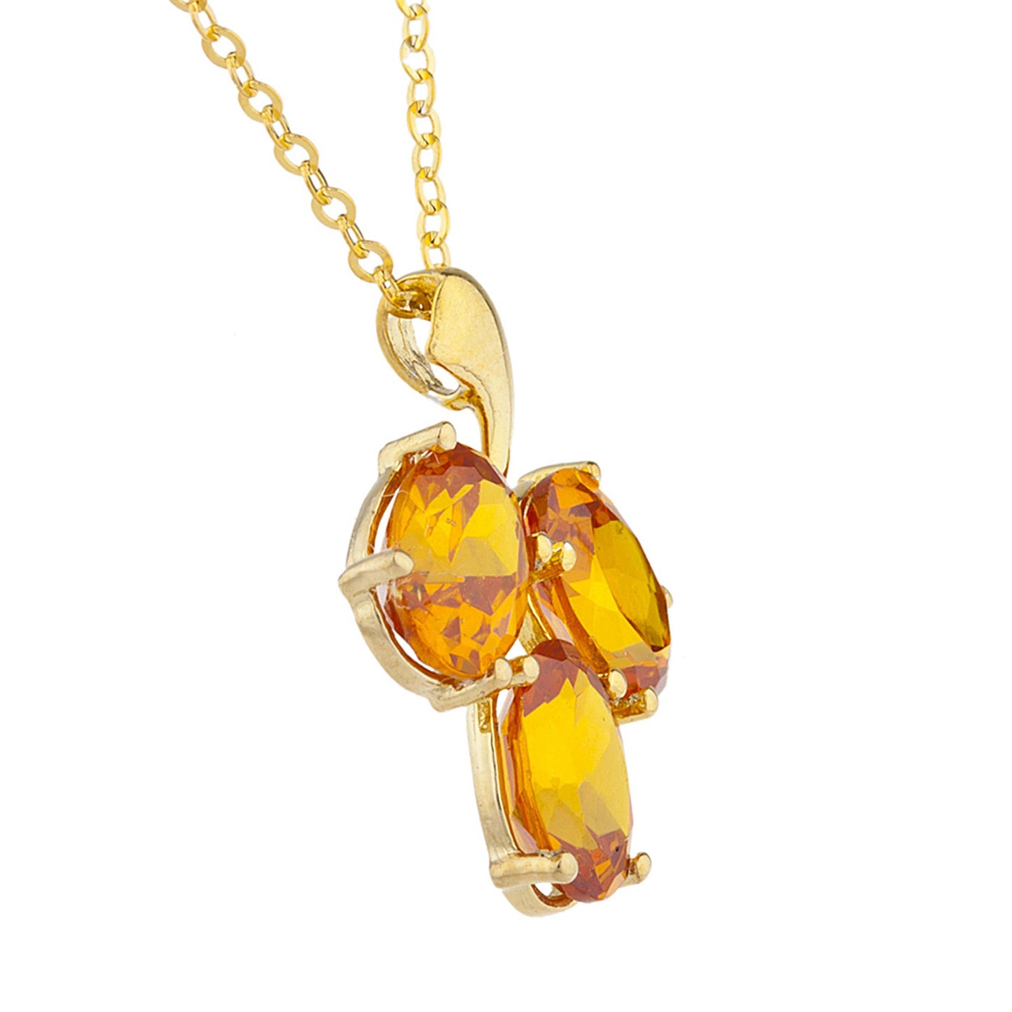 14Kt Yellow Gold Plated Orange Citrine Oval Design Pendant