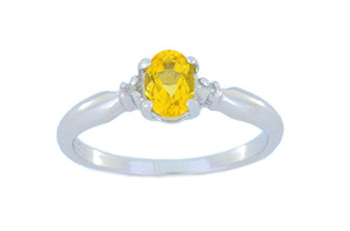 0.50 Ct Yellow Citrine & Diamond Oval Ring .925 Sterling Silver Rhodium Finish