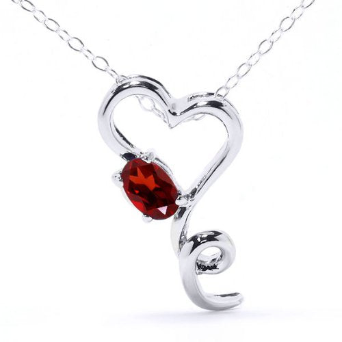 0.50 Ct Garnet Oval Heart Pendant .925 Sterling Silver Rhodium Finish