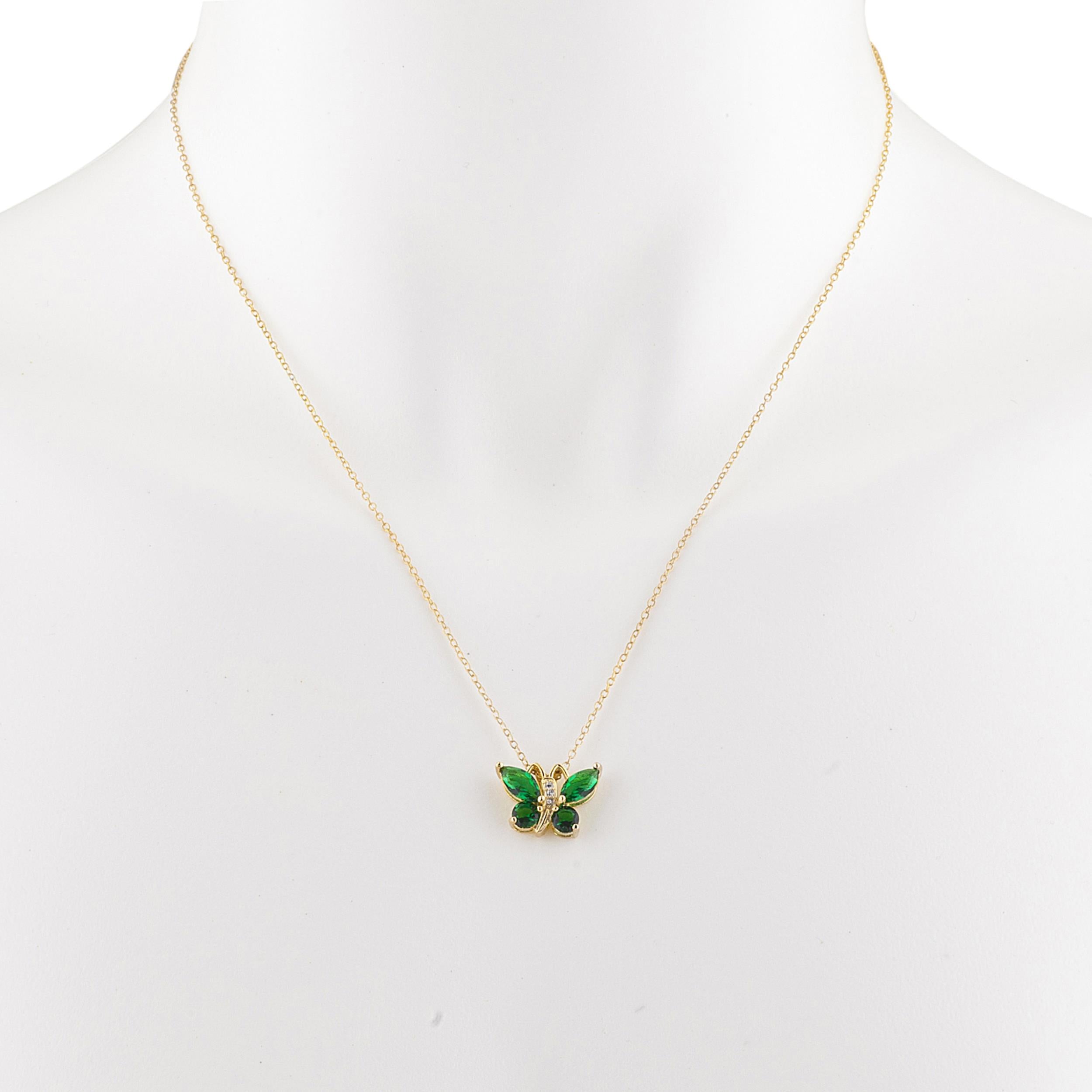 14Kt Yellow Gold Plated Emerald Butterfly Pendant