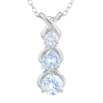 Aquamarine Round Past Present Future Pendant .925 Sterling Silver