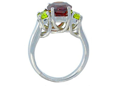 4 Ct Garnet & Peridot Oval Ring .925 Sterling Silver Rhodium Finish