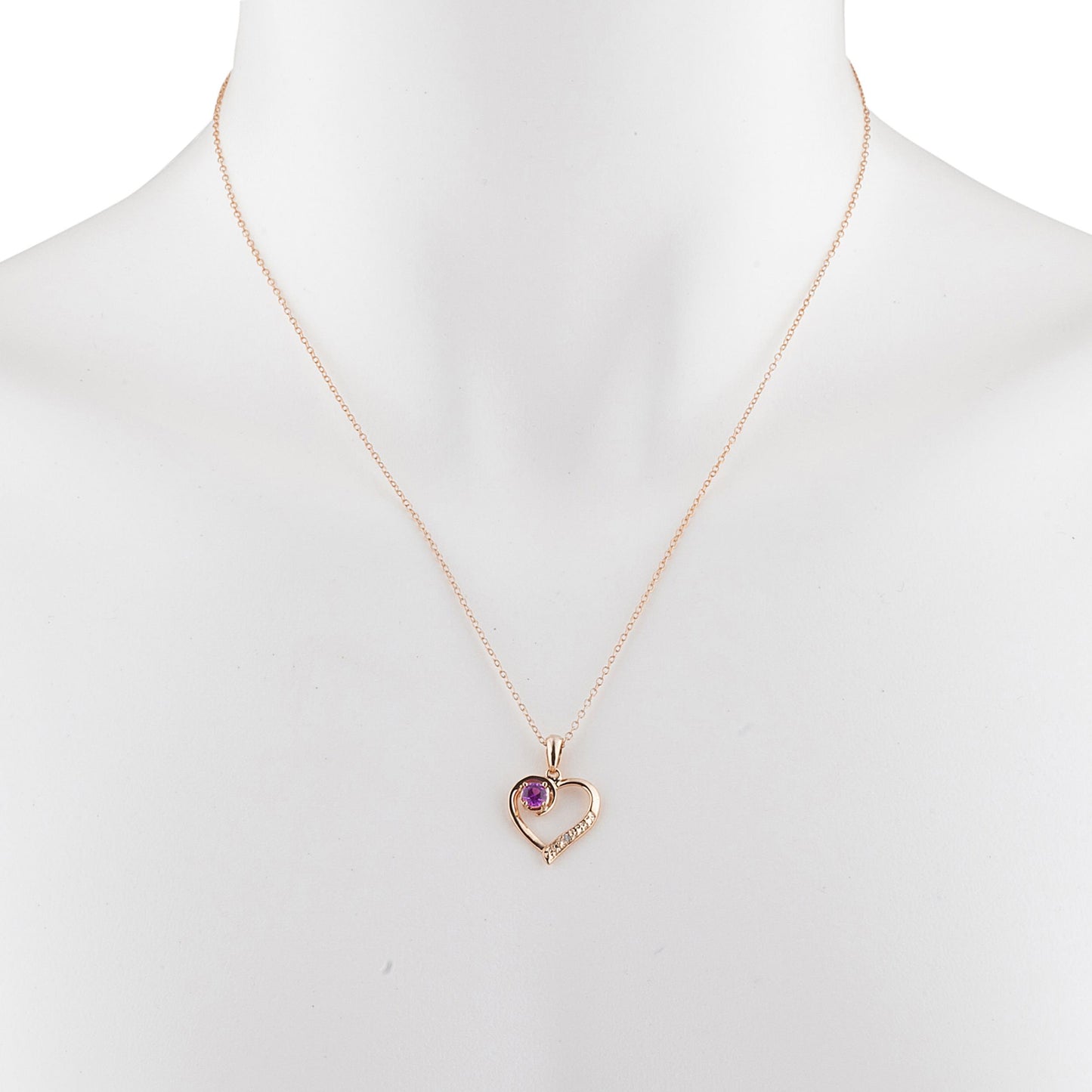 14Kt Rose Gold Plated Pink Sapphire & Diamond Heart Pendant