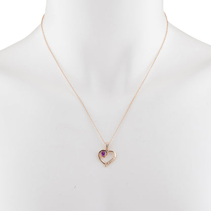 14Kt Rose Gold Plated Pink Sapphire & Diamond Heart Pendant