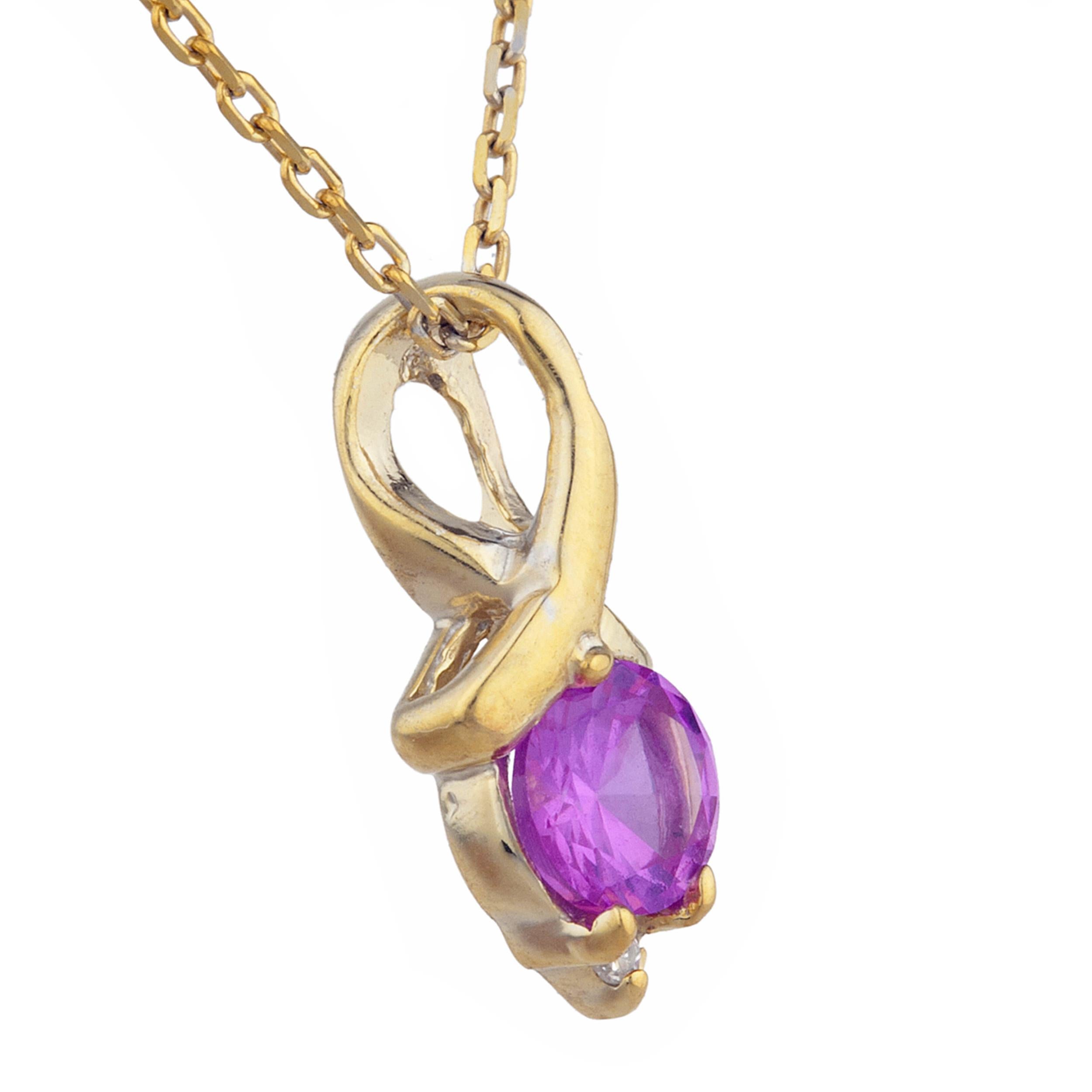 14Kt Gold Pink Sapphire & Diamond Round Design Pendant Necklace