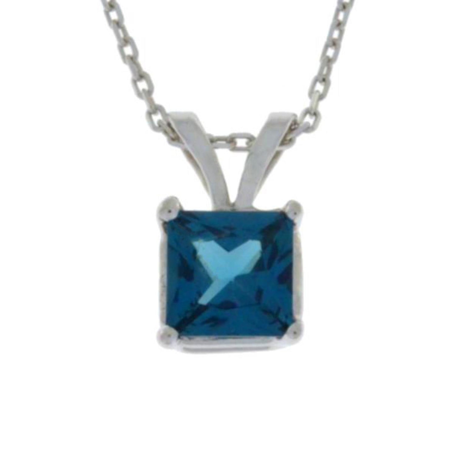 14Kt Gold London Blue Topaz Princess Cut Pendant Necklace