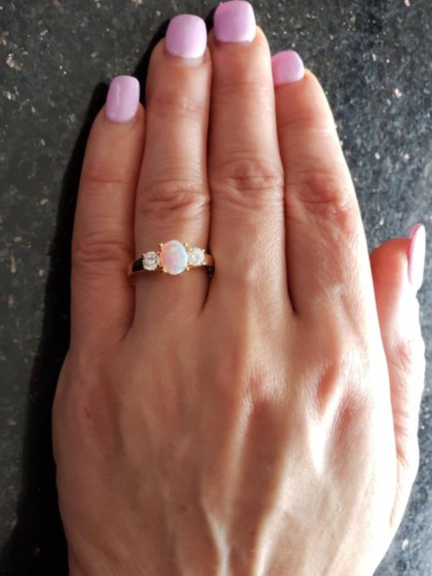 14Kt Gold Pink Opal & Zirconia Oval Ring