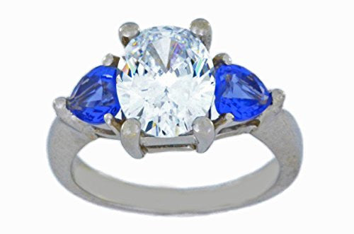 4 Ct White Topaz Oval & Tanzanite Heart Ring .925 Sterling Silver Rhodium Finish