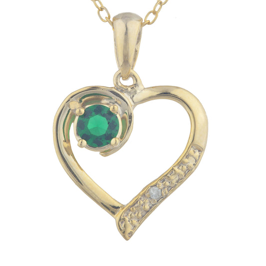 14Kt Yellow Gold Plated Emerald & Diamond Heart Pendant