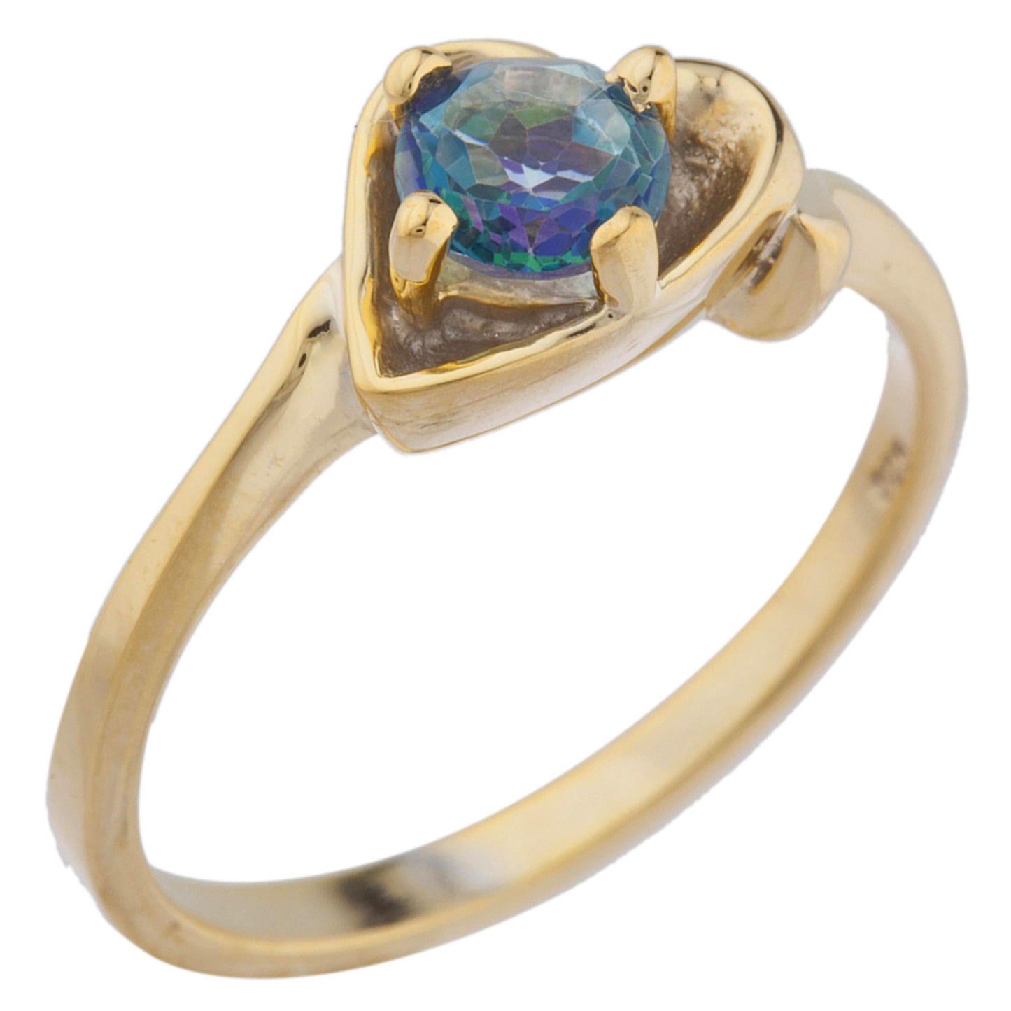 14Kt Gold Natural Blue Mystic Topaz Round Heart Ring