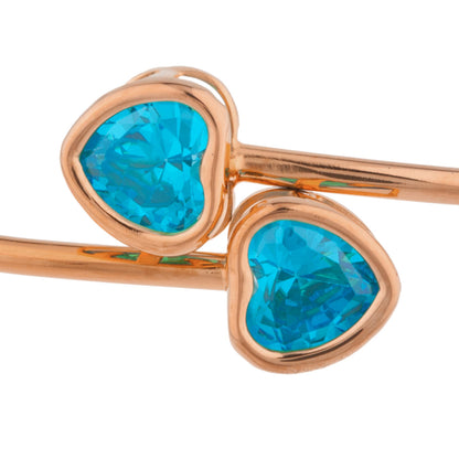 14Kt Rose Gold Plated Swiss Blue Topaz Heart Bezel Bangle Bracelet