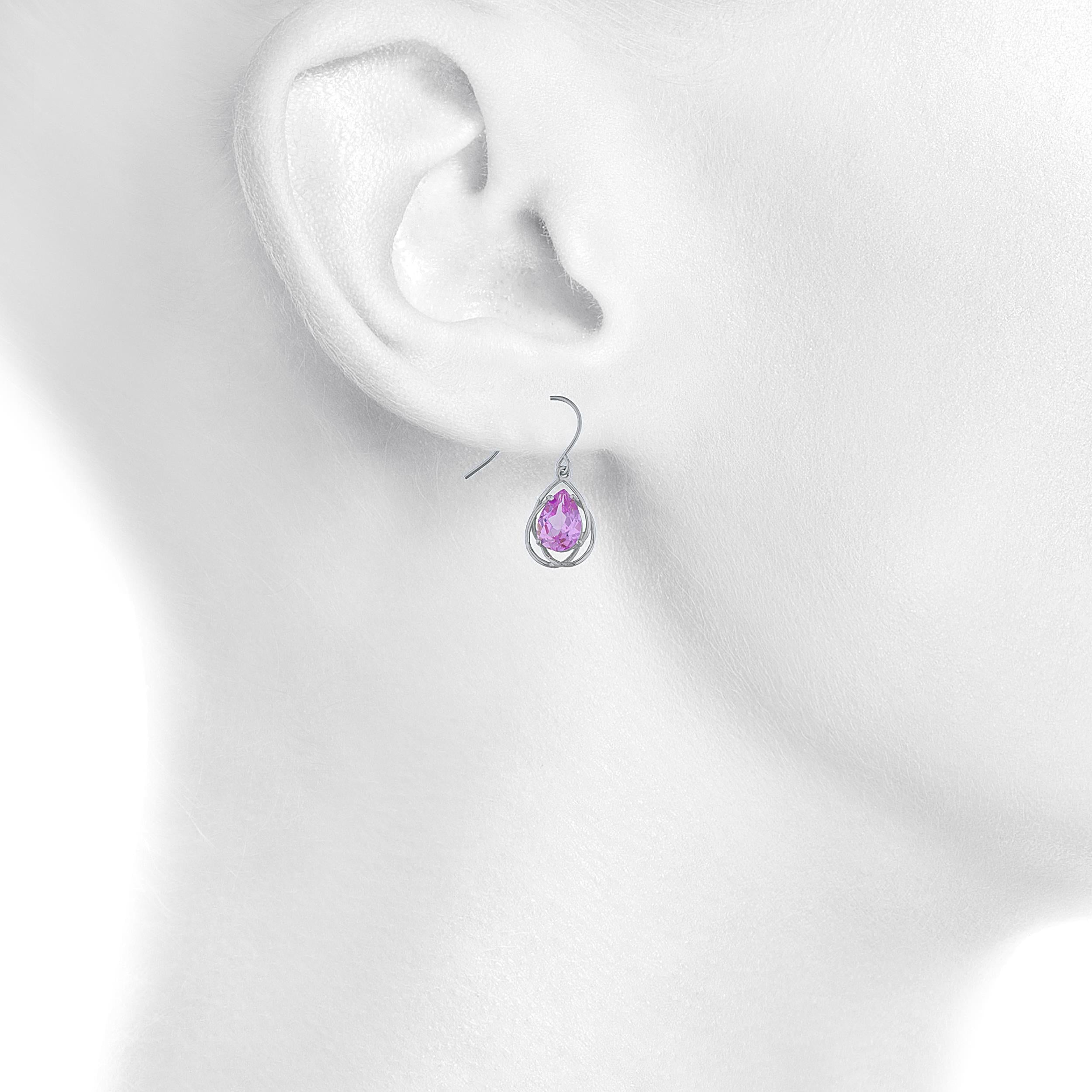 14Kt Gold 4 Ct Pink Sapphire Pear Teardrop Design Dangle Earrings