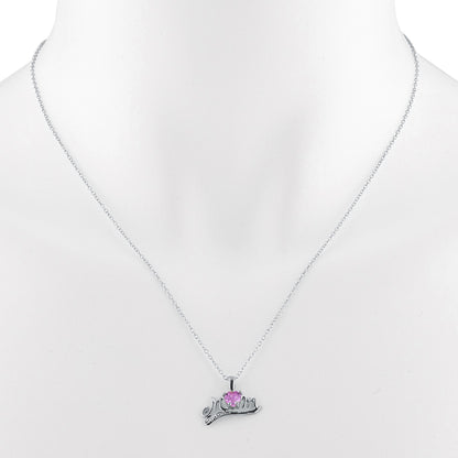 0.50 Ct Pink Sapphire & Diamond Heart Mom Pendant .925 Sterling Silver