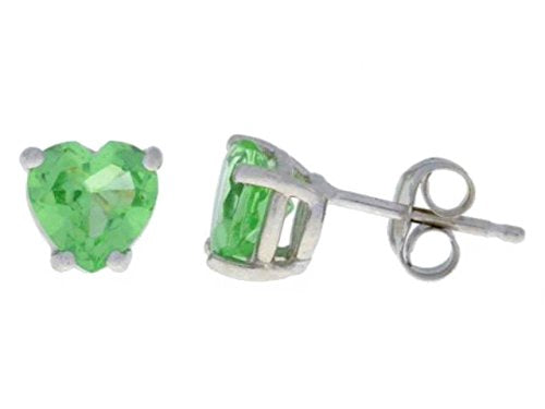 2 Ct Green Sapphire Heart Stud Earrings .925 Sterling Silver