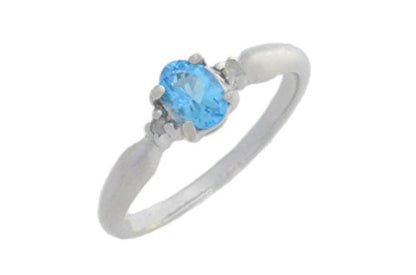 0.50 Ct Blue Topaz & Diamond Oval Ring .925 Sterling Silver Rhodium Finish