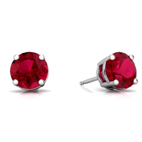 2 Ct Ruby Round Stud Earrings 14Kt White Gold