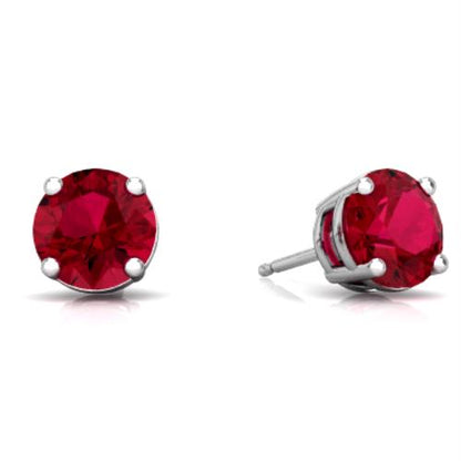 2 Ct Ruby Round Stud Earrings 14Kt White Gold