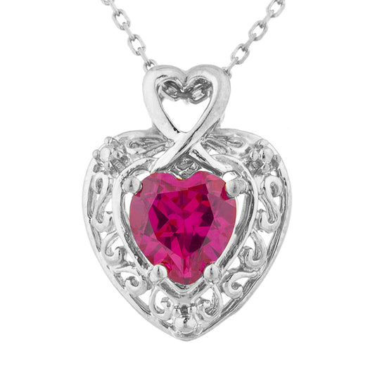 1.5 Ct Created Ruby Heart Design Pendant .925 Sterling Silver