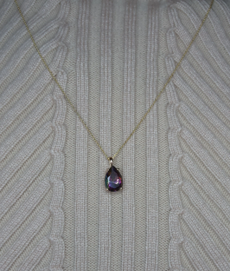 14Kt Gold Mystic Topaz Teardrop Pendant Necklace