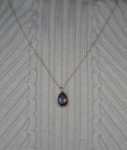 14Kt Gold Mystic Topaz Teardrop Pendant Necklace