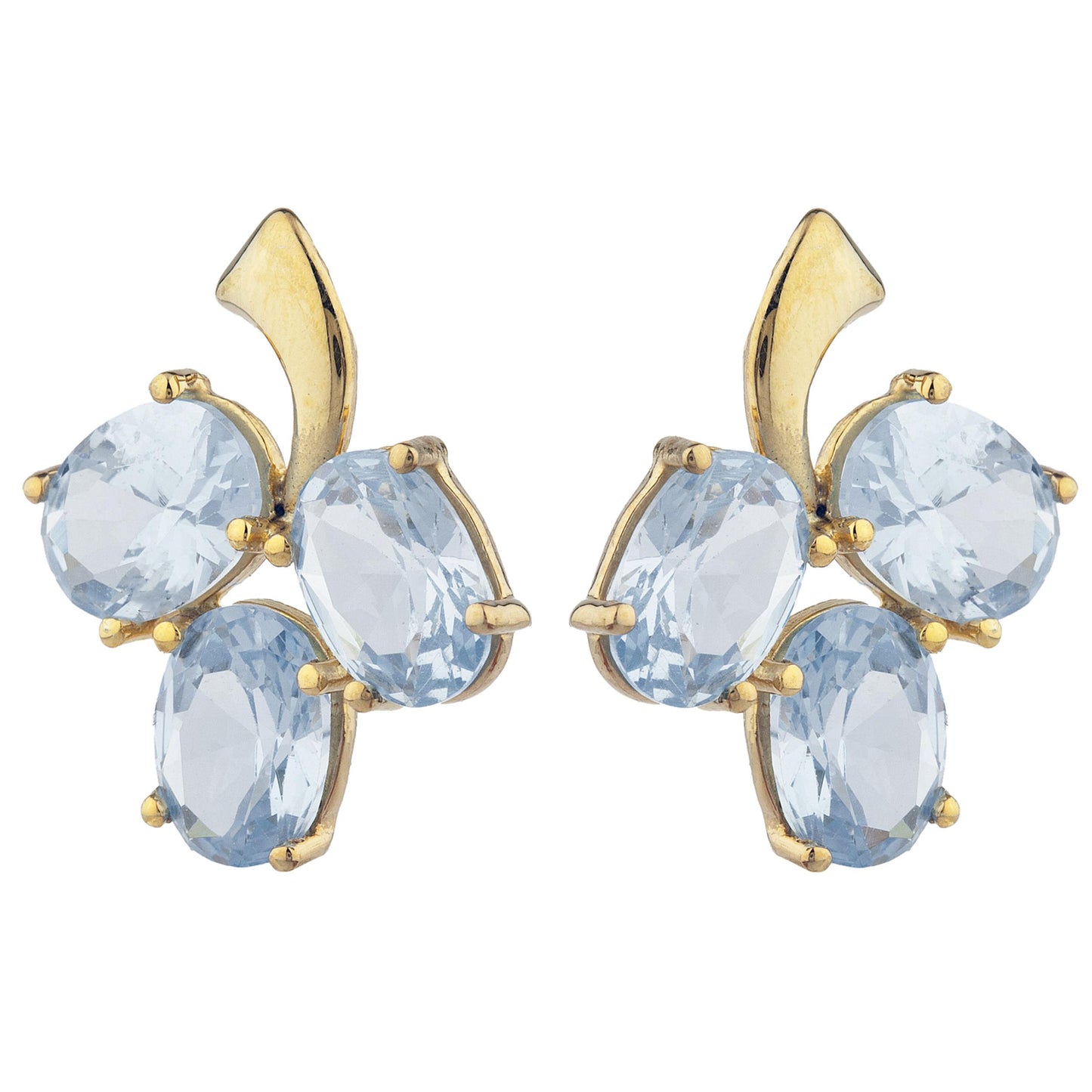 14Kt Yellow Gold Plated Genuine Aquamarine Oval Design Stud Earrings