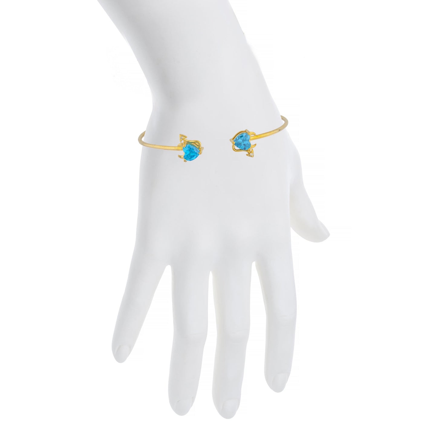 Swiss Blue Topaz & Diamond Devil Heart Bangle Bracelet 14Kt Yellow Gold Rose Gold Silver