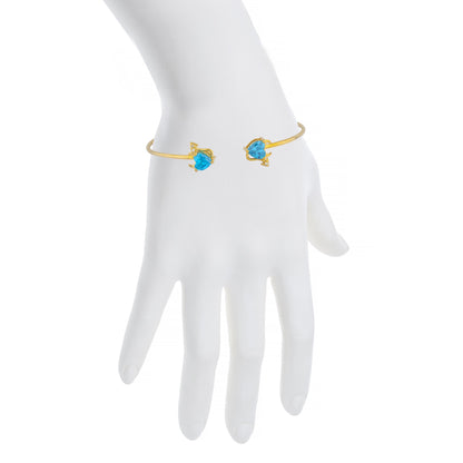 Swiss Blue Topaz & Diamond Devil Heart Bangle Bracelet 14Kt Yellow Gold Rose Gold Silver