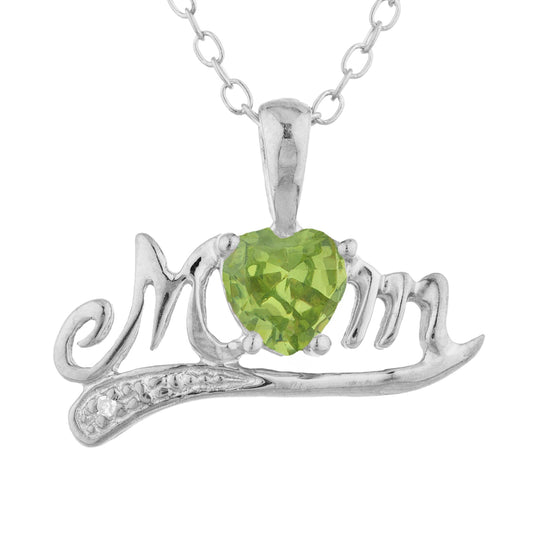 0.50 Ct Peridot & Diamond Heart Mom Pendant .925 Sterling Silver