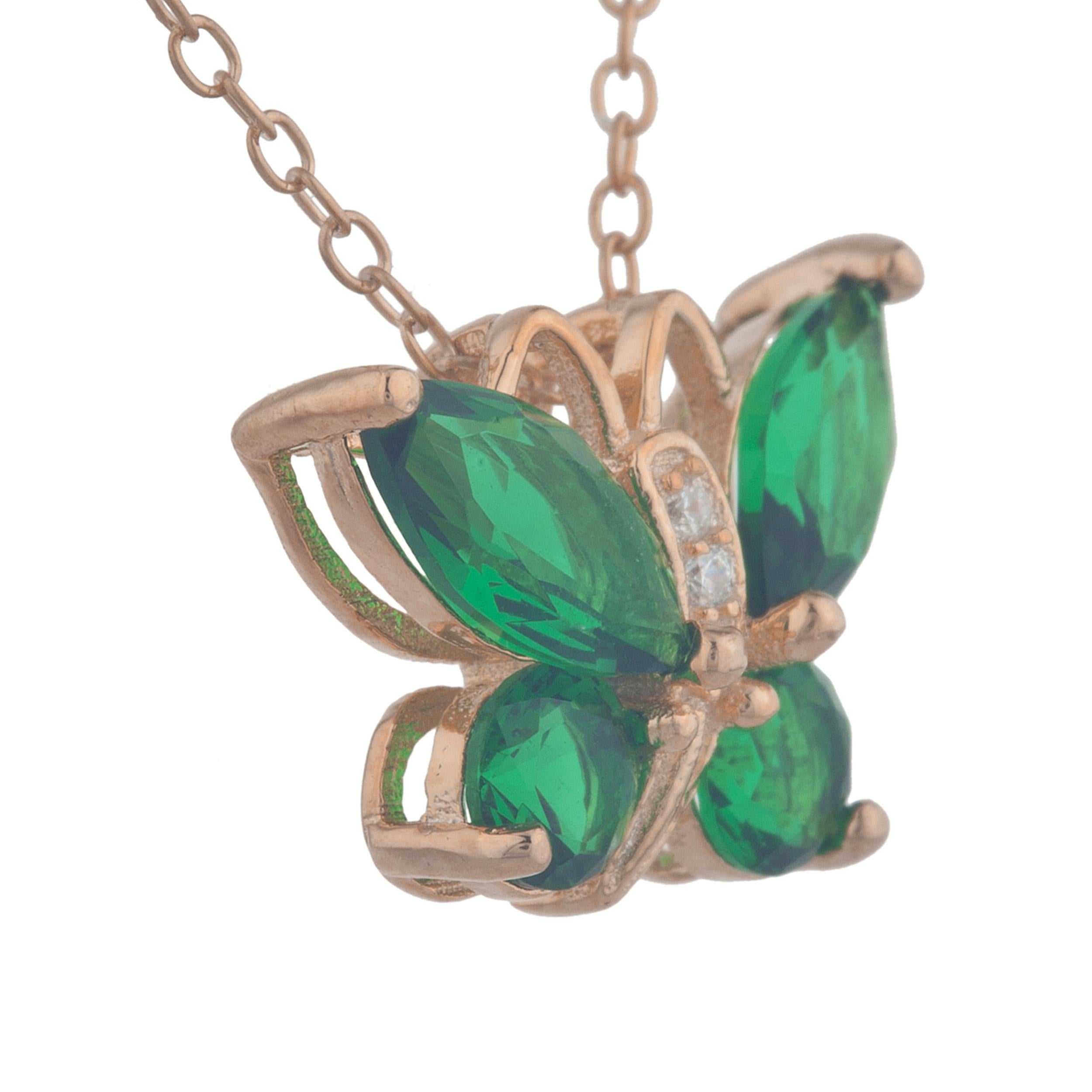 14Kt Rose Gold Plated Emerald Butterfly Pendant