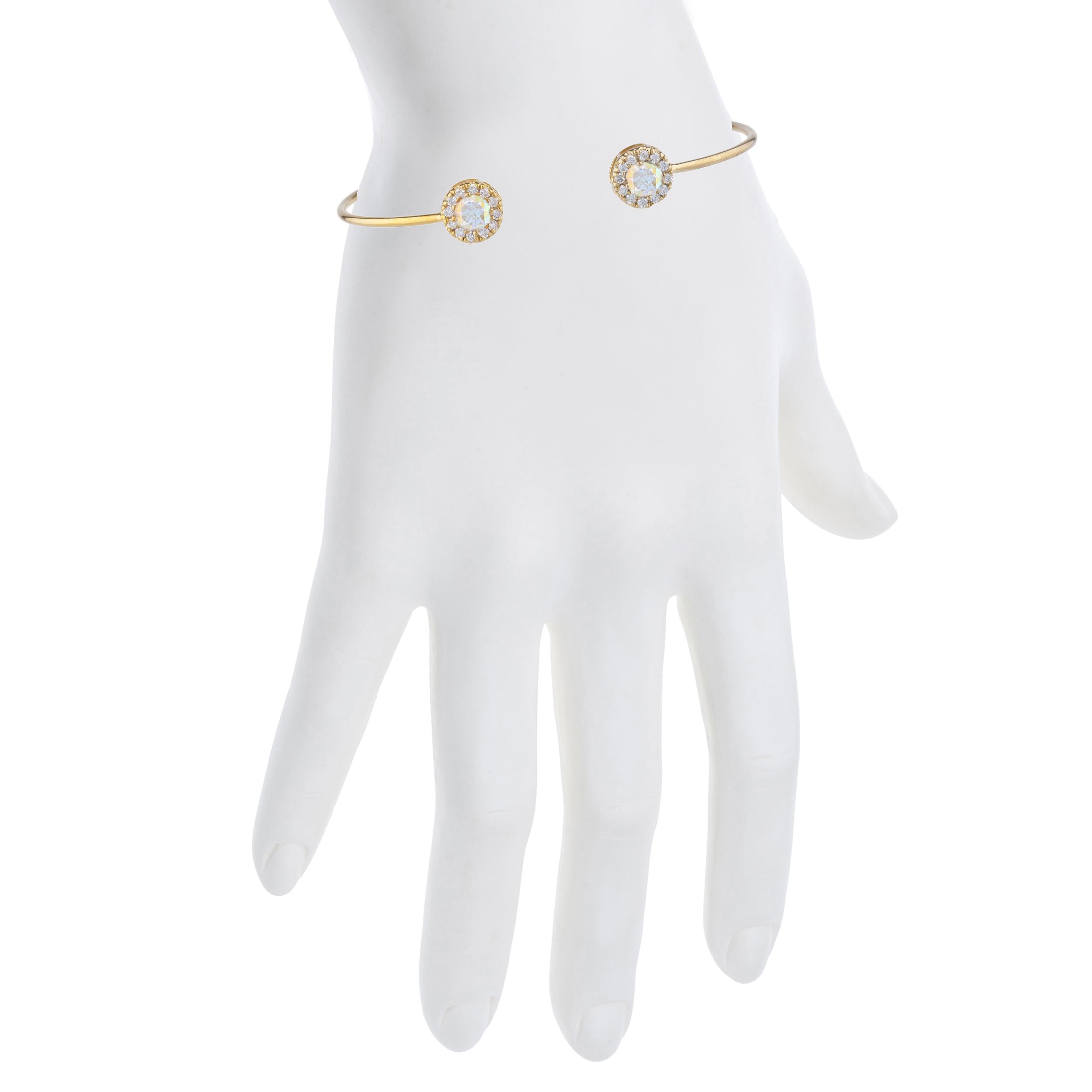 14Kt Gold Natural Mercury Mist Mystic Topaz Halo Design Bangle Bracelet