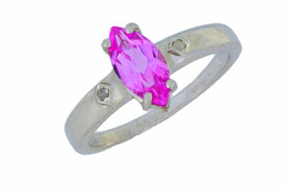 1 Ct Pink Sapphire & Diamond Marquise Ring .925 Sterling Silver Rhodium Finish