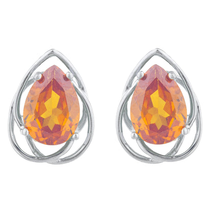 14Kt Gold 4 Ct Orange Citrine Pear Teardrop Design Stud Earrings