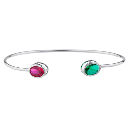 Created Ruby & Emerald Oval Bezel Bangle Bracelet .925 Sterling Silver