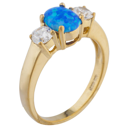 14Kt Gold Blue Opal & Zirconia Oval Ring