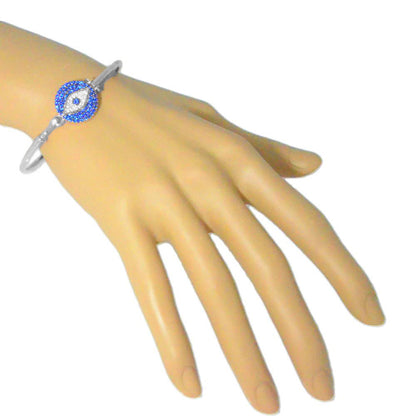 Evil Eye Blue White CZ Bangle Bracelet .925 Sterling Silver