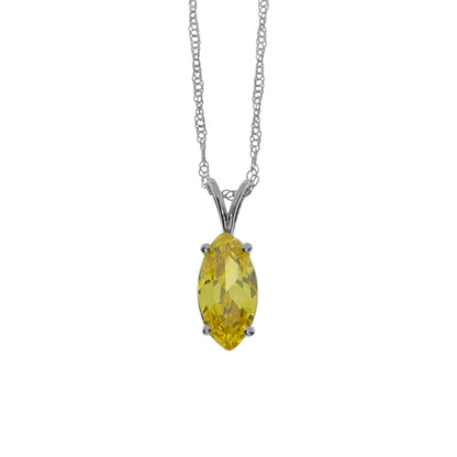 14Kt Gold Yellow Citrine Marquise Pendant Necklace