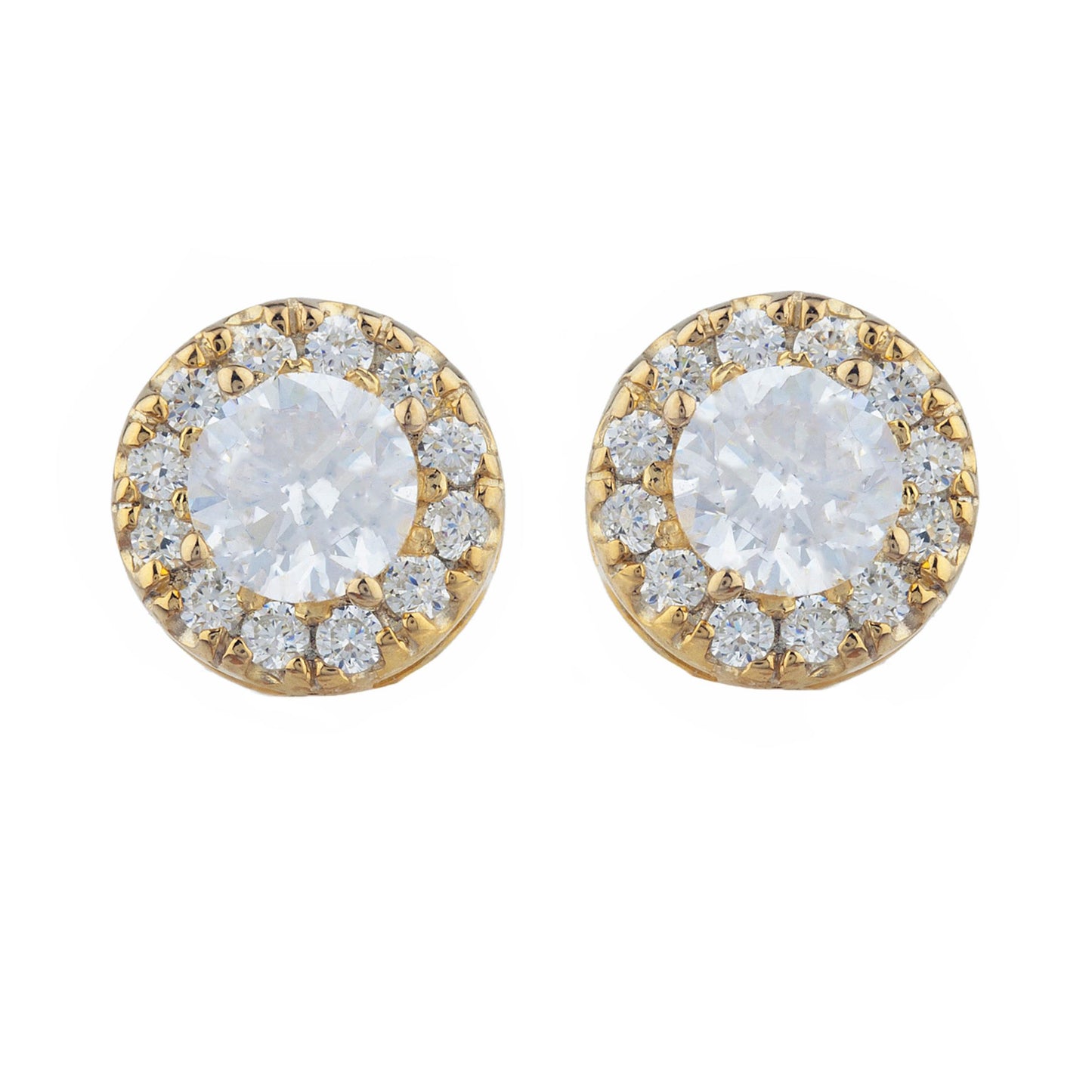 14Kt Gold 1 Ct White Sapphire Halo Design Stud Earrings