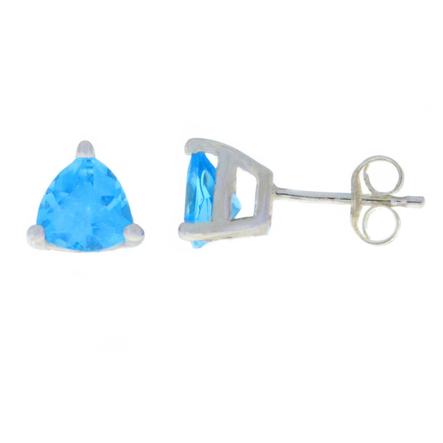 14Kt Gold Blue Topaz Trillion Stud Earrings