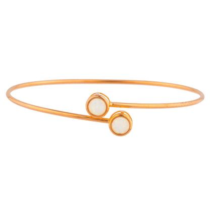 14Kt Rose Gold Plated Opal Round Bezel Bangle Bracelet