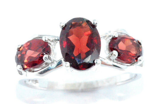 2 Ct Garnet Oval Ring .925 Sterling Silver Rhodium Finish