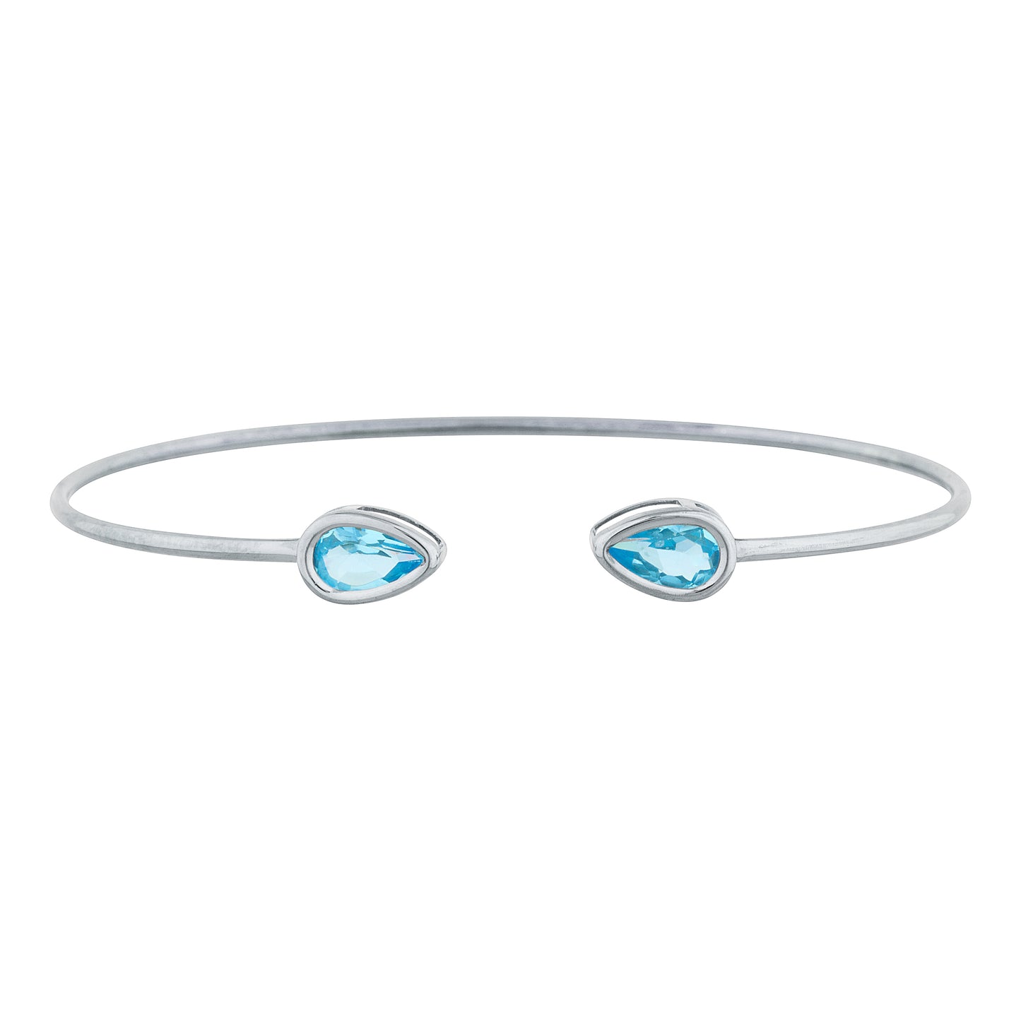 14Kt Gold Blue Topaz Pear Bezel Bangle Bracelet