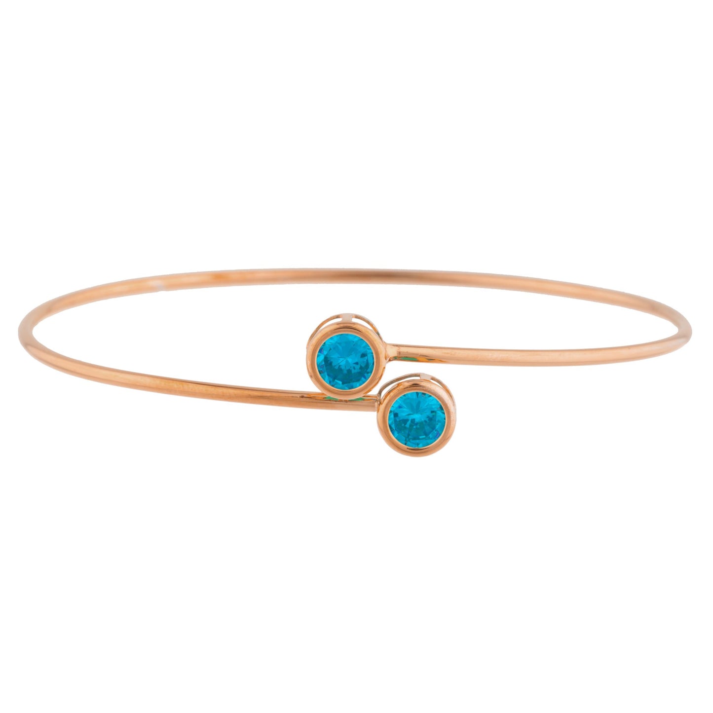 14Kt Rose Gold Plated Swiss Blue Topaz Round Bezel Bangle Bracelet