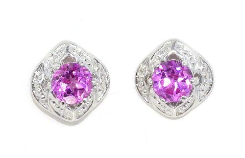 4mm Pink Sapphire Round Stud Earrings .925 Sterling Silver