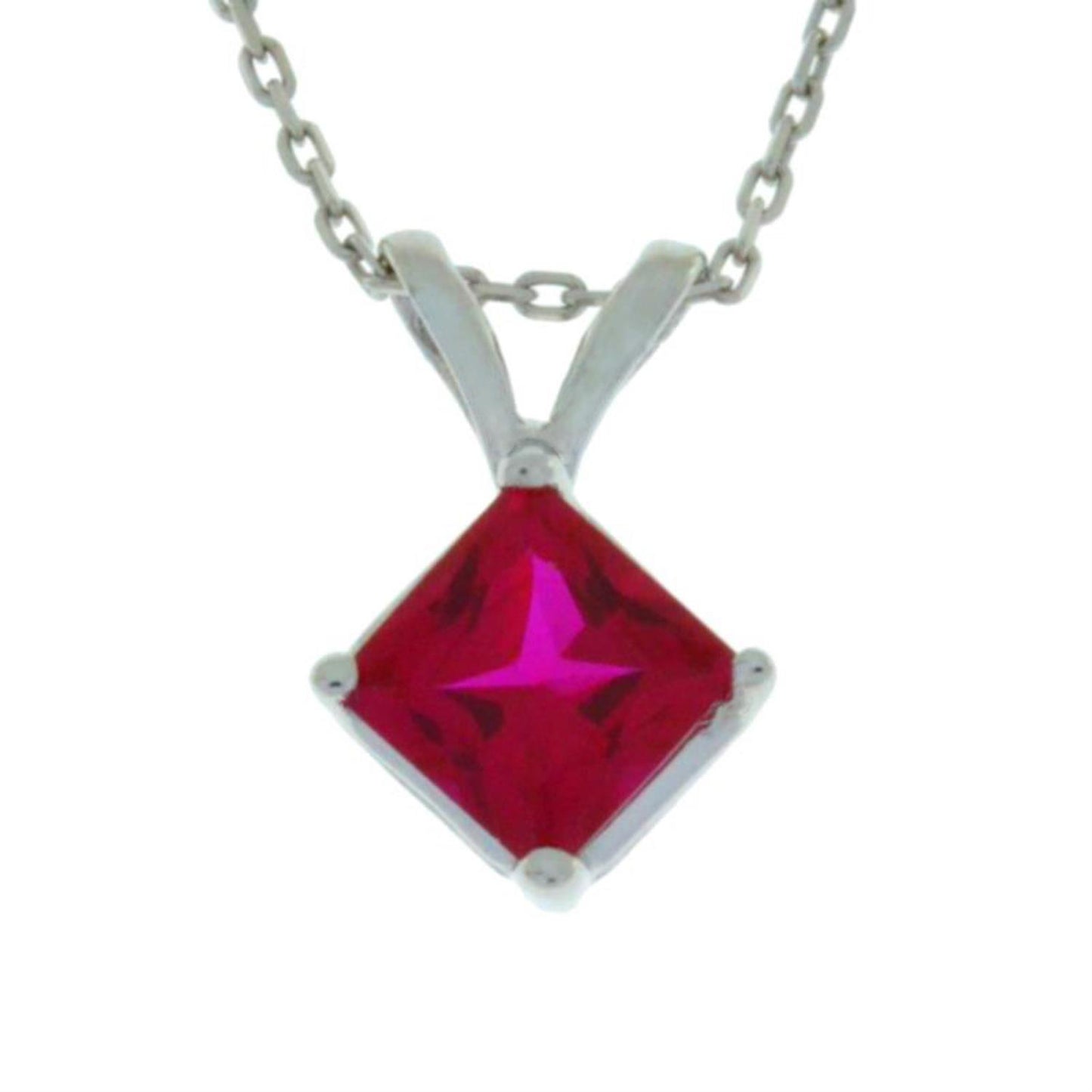 14Kt Gold Created Ruby Princess Cut Pendant Necklace