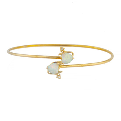 Opal & Diamond Devil Heart Bangle Bracelet 14Kt Yellow Gold Rose Gold Silver