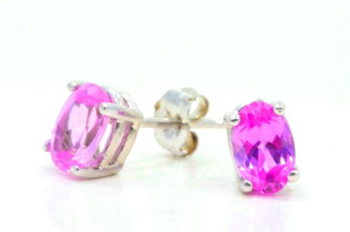 1 Carat Pink Sapphire Oval Stud Earrings .925 Sterling Silver