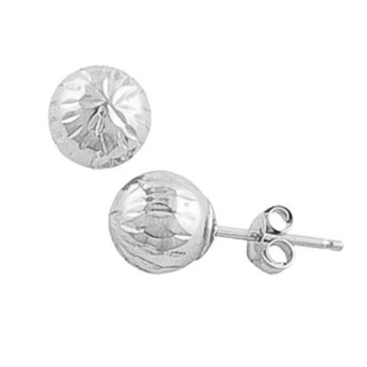 14Kt White Gold Diamond Cut 5mm Ball Stud Earrings