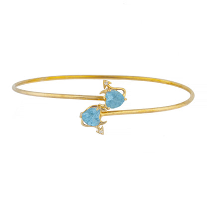 14Kt Gold Blue Topaz & Diamond Devil Heart Bangle Bracelet