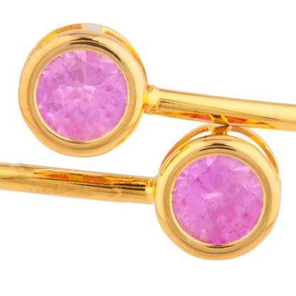 14Kt Yellow Gold Plated Pink Sapphire Round Bezel Bangle Bracelet